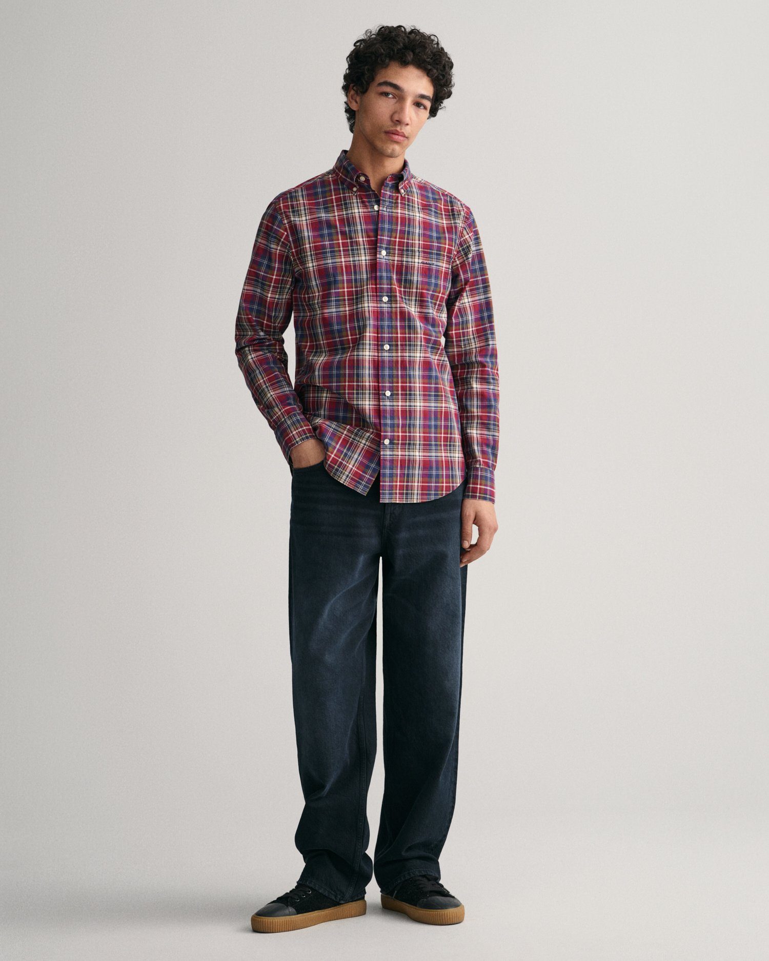 Gant Karohemd Regular Fit Popeline Hemd mit mittelgroßem Karo