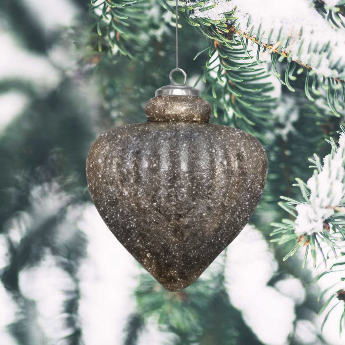 Antikas Weihnachtsfigur Weihnachtskugel Herz Glas, grau glitzernd struktur - handgemacht