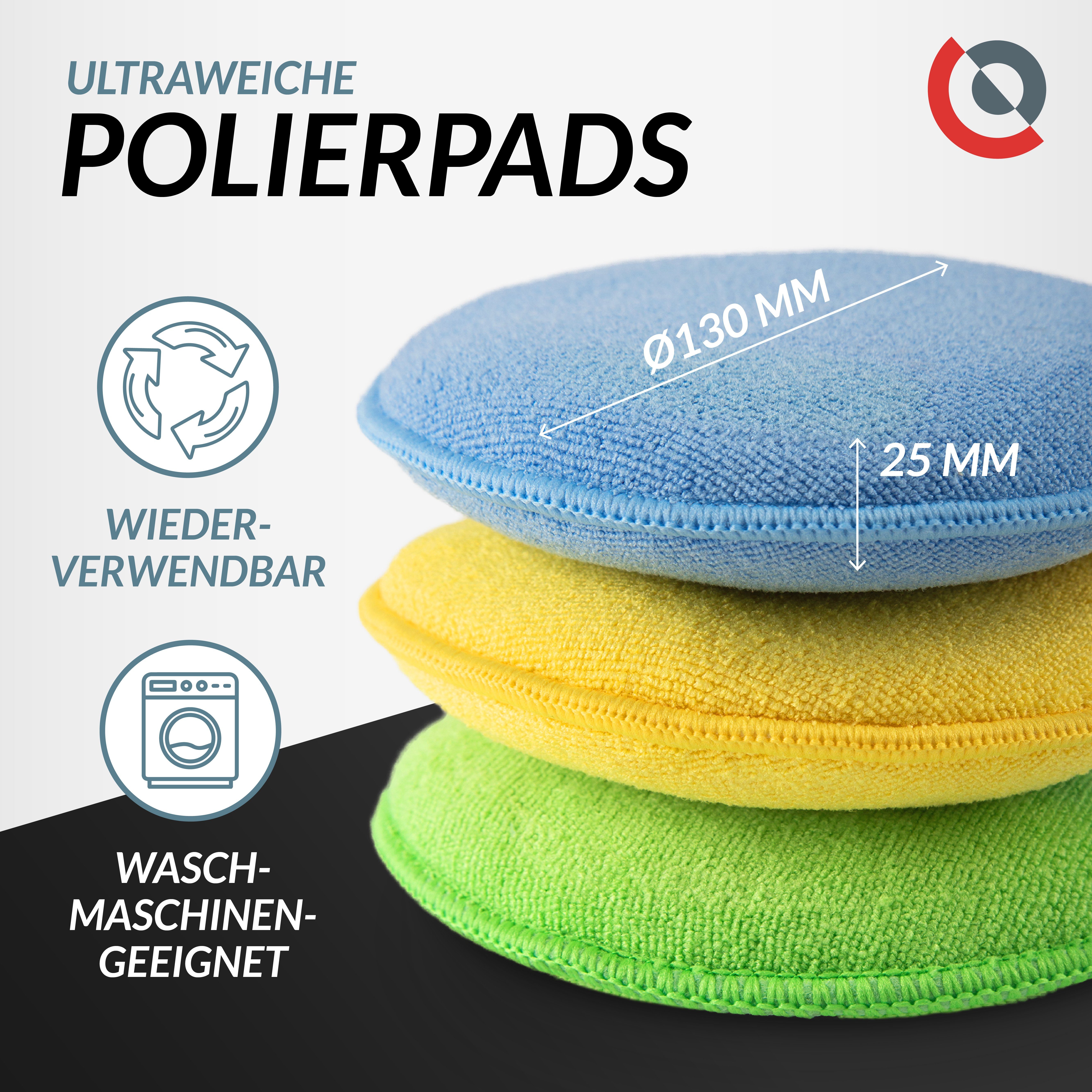 Glart 43PP Mikrofaser Auto Polierschwamm 3er Set, für Wachse & Polituren Mikrofaserpad (40% PE 10% PA 50% Polyurethan)