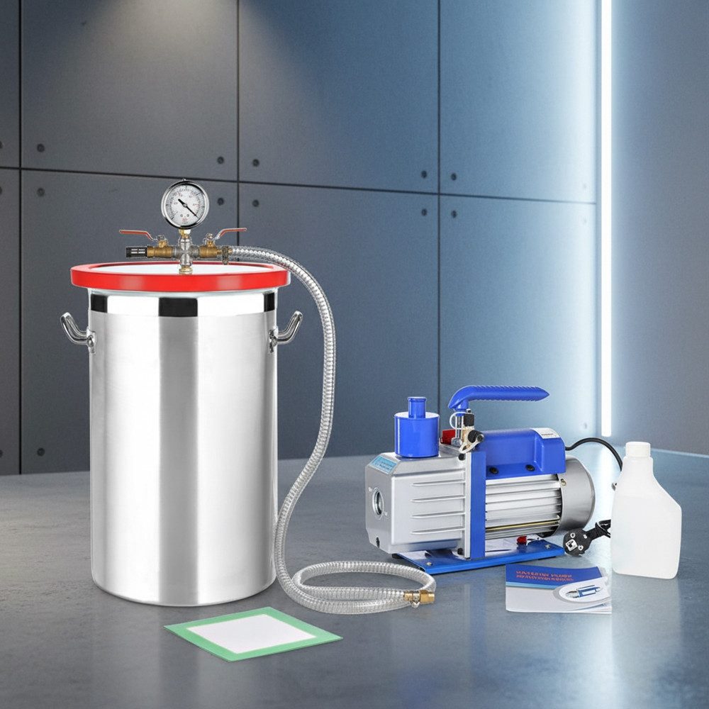 Melko Vakuumbehälter Vakuumkammer Vakuumpumpe Klimaanlage 27,7 L 127 l/min Industriepumpe, Stahl, (Set, 1-tlg., Set), Mit praktischem Handgriff