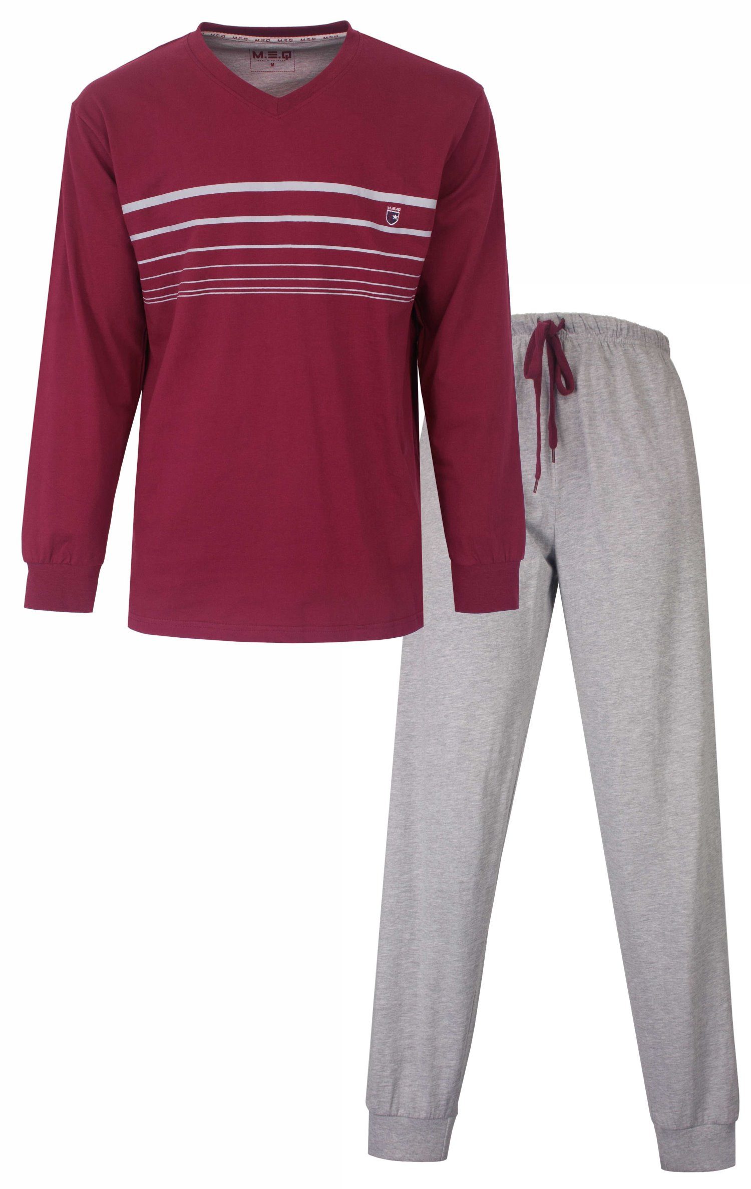 M.E.Q. Schlafanzug Herren pyjama lang mit Bündchen (2 tlg) Baumwolle günstig online kaufen