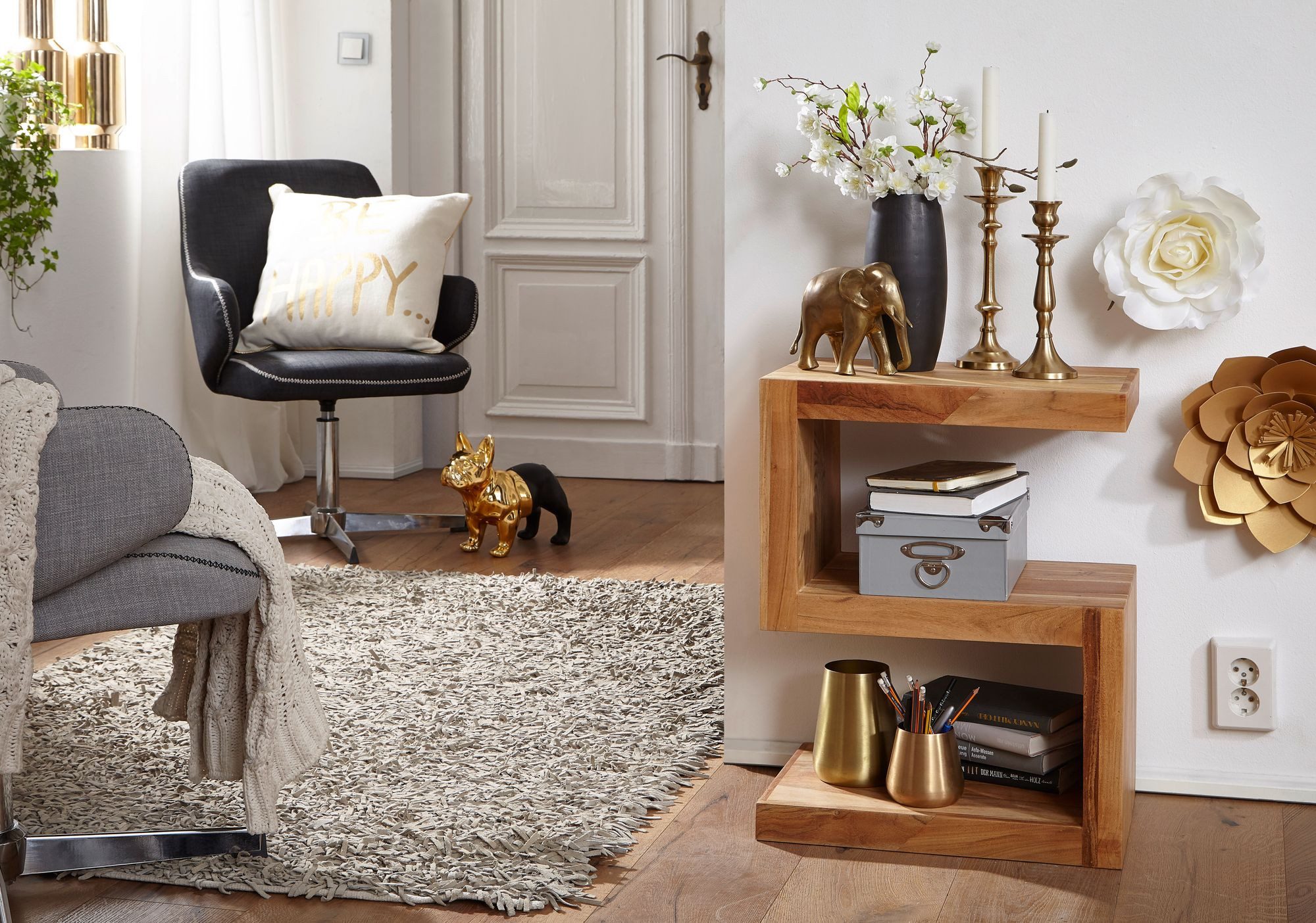 Wohnling Beistelltisch WL1.431 Massivholz S- Cube MUMBAI Akazie Stand Bücher Regal (MUMBAI Massivholz 60 cm hoch S Cube), Design Wohnzimmertisch dunkelbraun Couchtisch