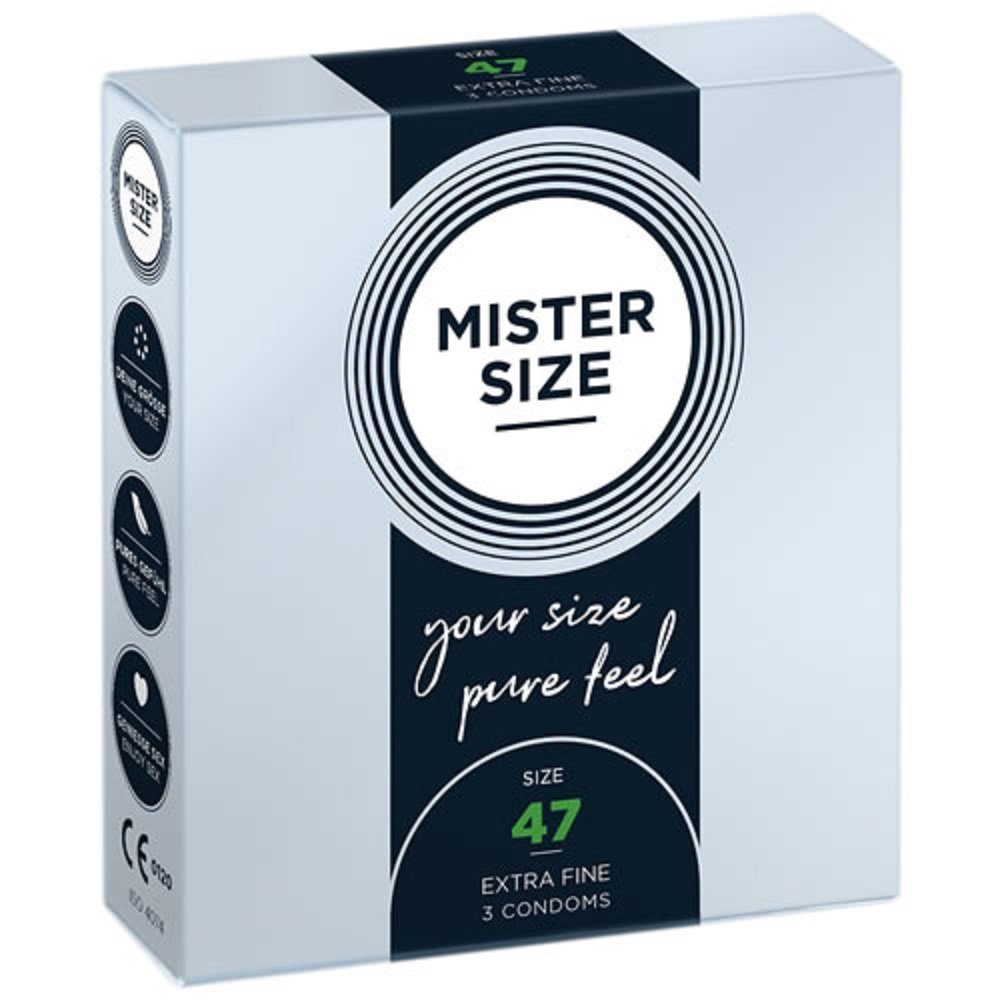 MISTER SIZE Kondome Mister Size «47» Maßkondome - schlank & sportlich Packung mit, 3 St., Kondome in Größe XS, vegan, extra dünn & extra fein, das passende Kondom in Ihrer Größe