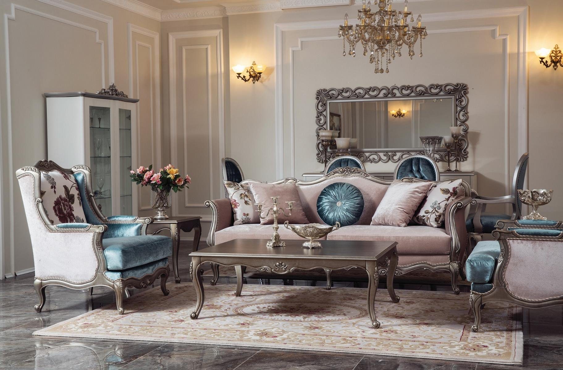 JVmoebel Wohnzimmer-Set, Sitzer Sessel Sofa Sofas 3+1+1 Sofagarnitur Couchtisch Luxus