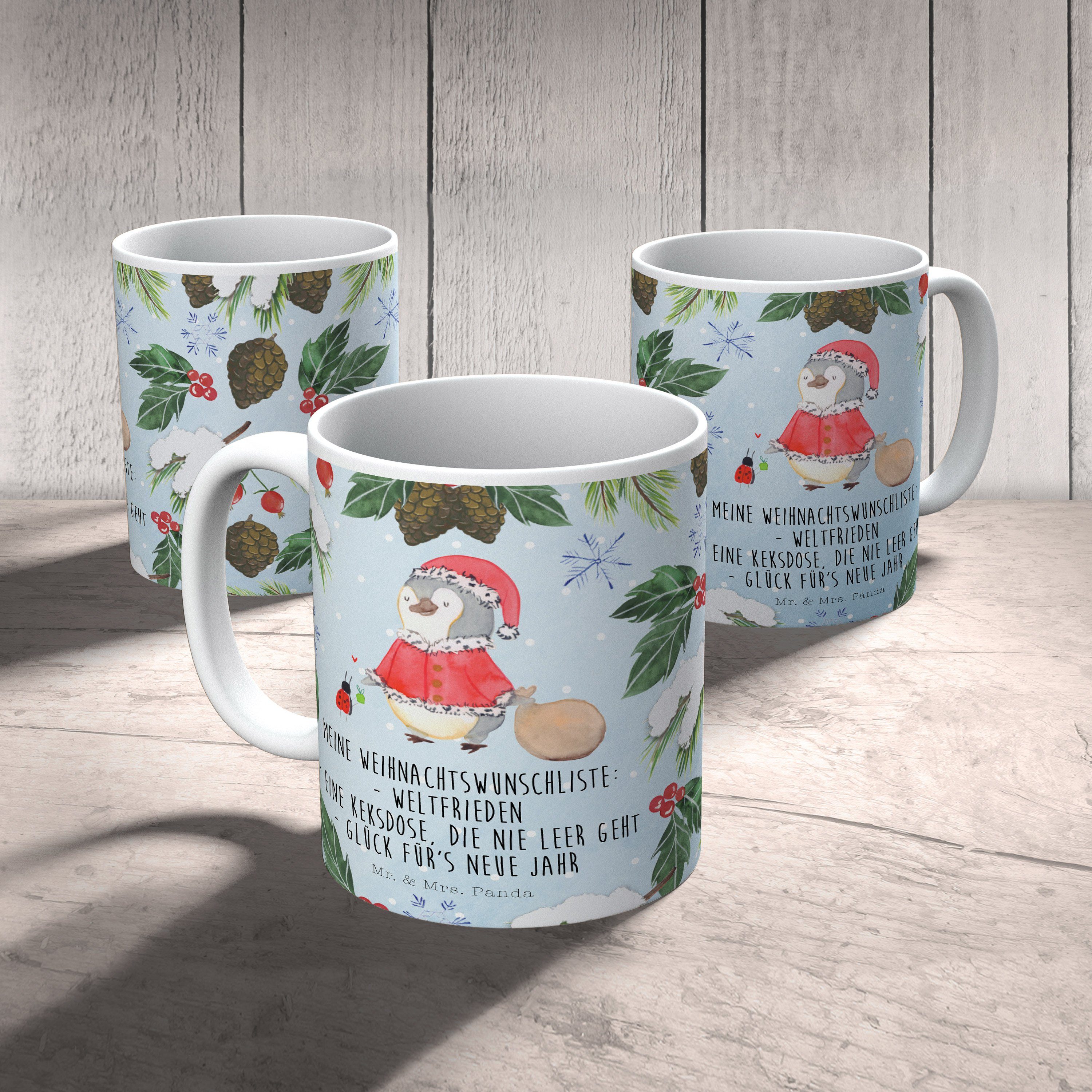 Nikolaus - Pinguin Tasse Weiß & Teetasse, Keramik Geschenk, Mr. Weihnachten, Tasse, - Panda Mrs. Büro