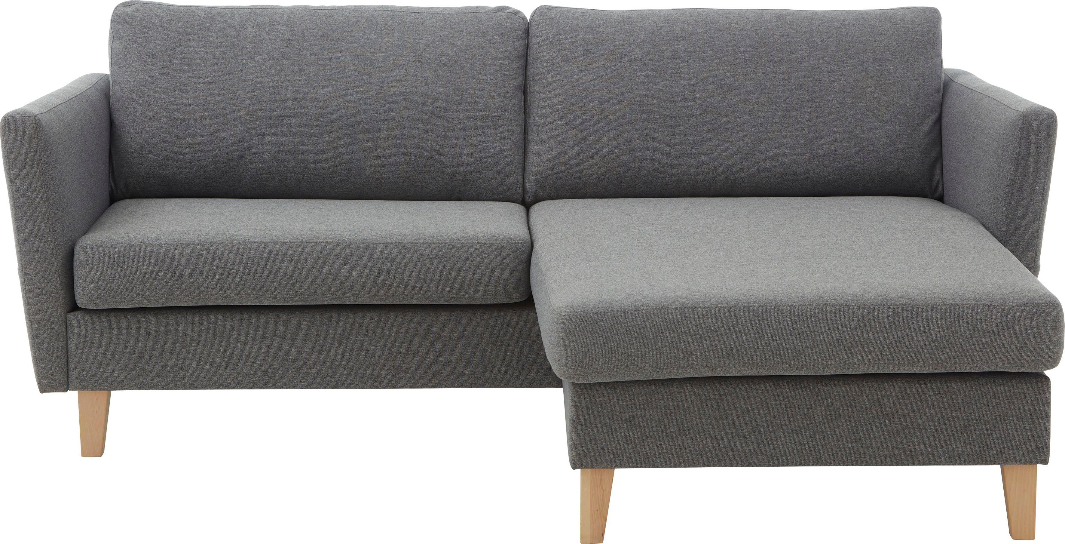 Ecksofa ATLANTIC home grau Recamiere collection Seitentaschen, mit montierbar, Mailo, Massivholzfüße beidseitig