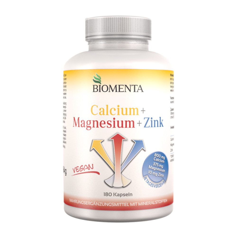 BIOMENTA Calcium + Magnesium + Zink - 180 Multimineralien Kapseln (je 100% NRV) Kapseln, 180,00 St., 184 g