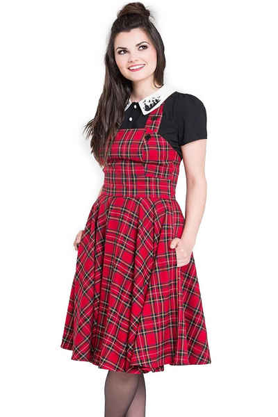 Hell Bunny A-Linien-Kleid Irvine Pinafore Dress Tartan Rot Retro Vintage Schürzenkleid Latzrock
