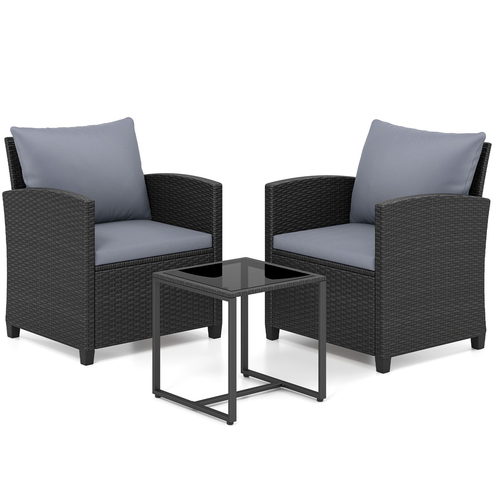 COSTWAY Gartenlounge-Set, 3-tlg. Balkonset Rattan mit Stühle, für 2 Personen
