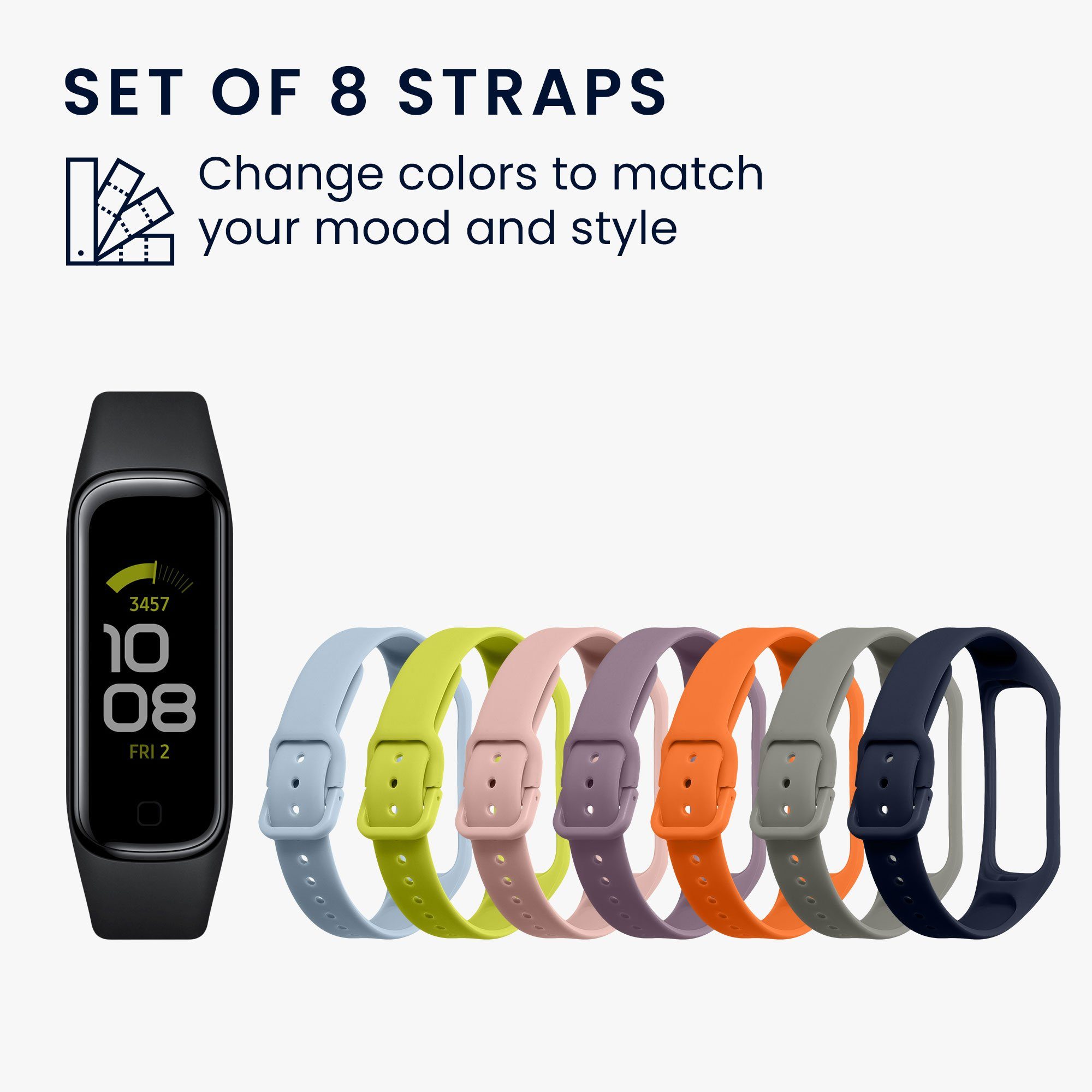 kwmobile 8x Sportarmband für Samsung Galaxy Fit 2 Armband Smartwatch, 8-tlg., Armband TPU Silikon Großes Set Fitnesstracker - verschiedene Farben