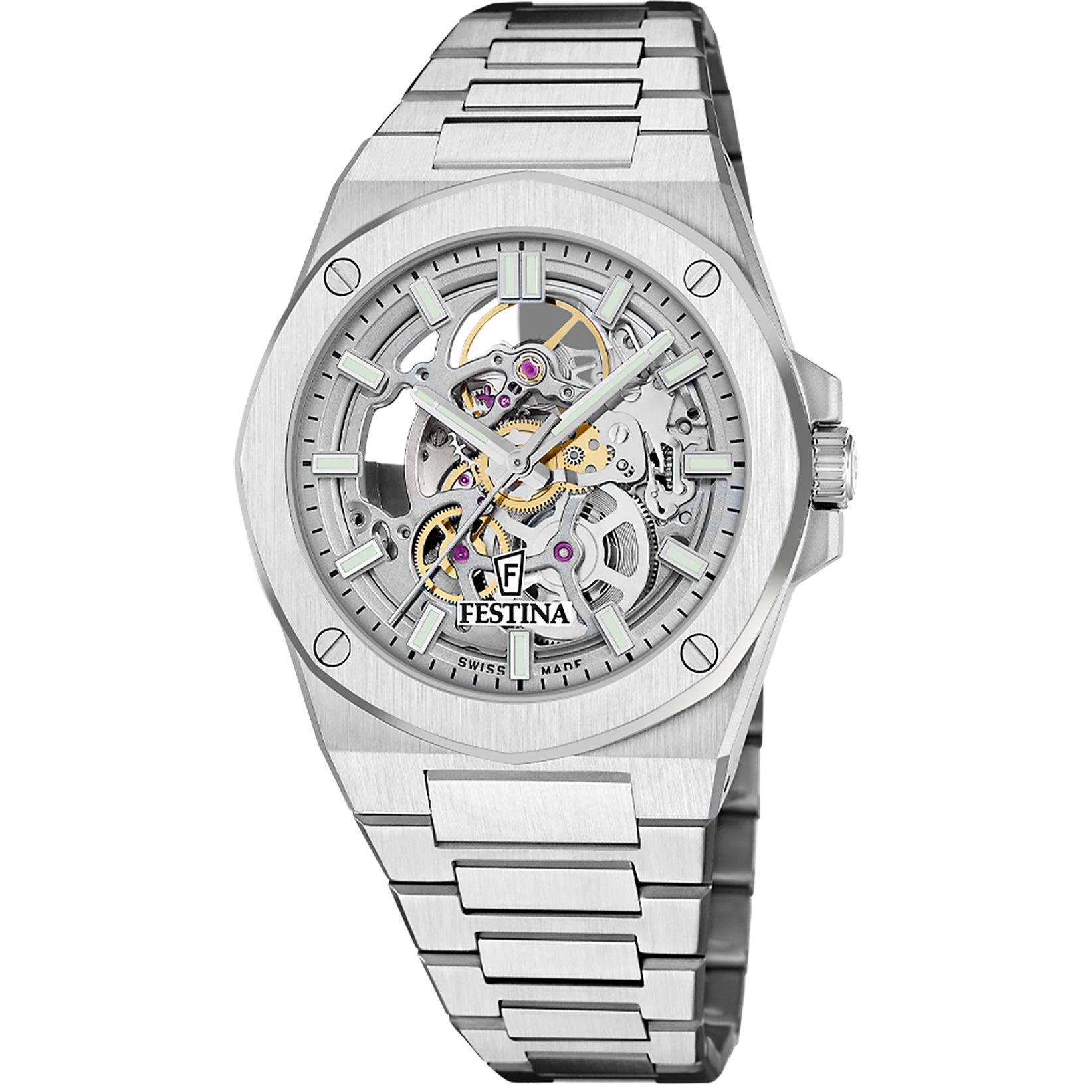 Festina Automatikuhr Automatic F22006_1, Armbanduhr, Herrenuhr, Swiss Made, Mechanische Uhr, Edelstahlarmband