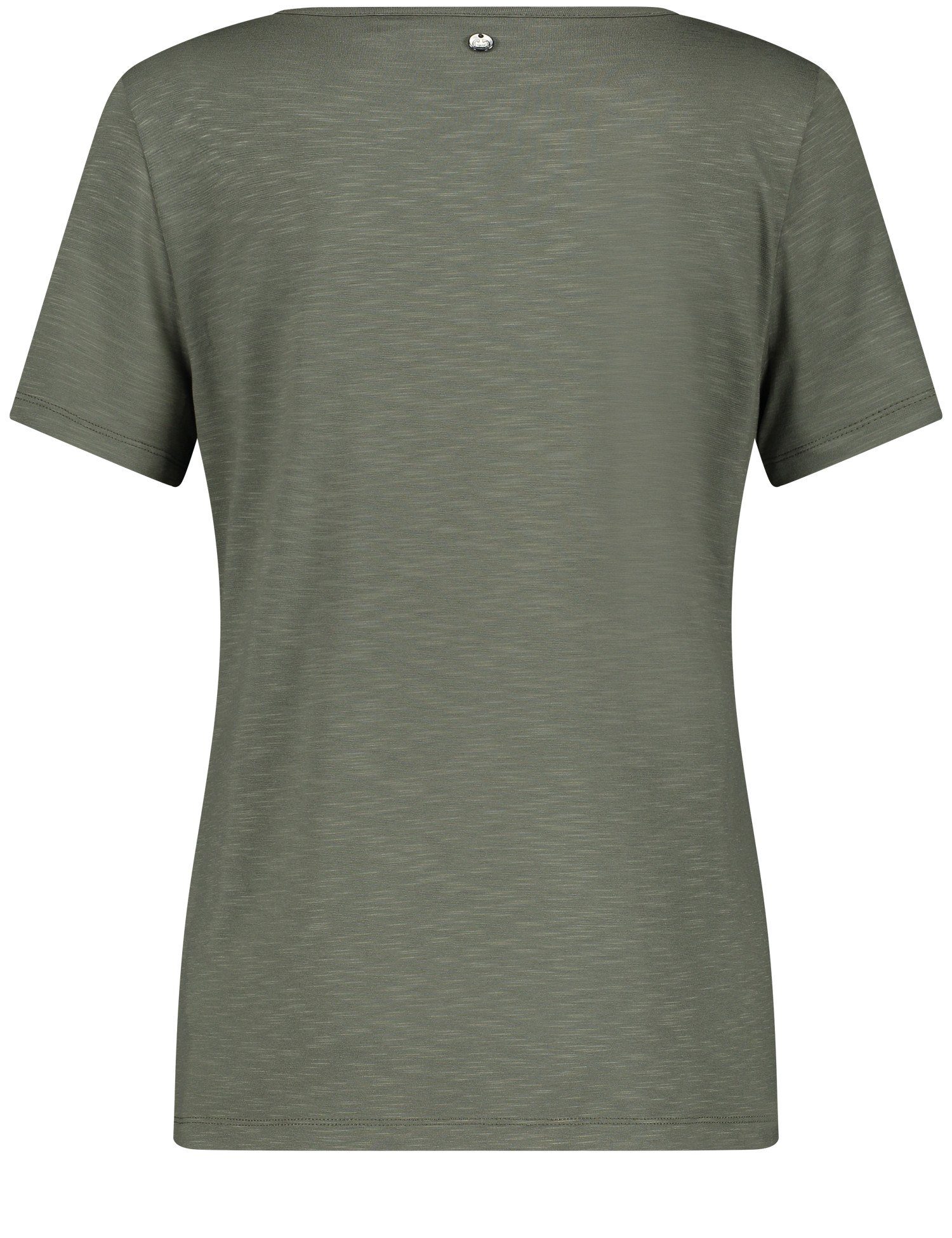 Tropfenauschnitt Kurzarmshirt WEBER GERRY mit Olive geknöpftem T-Shirt