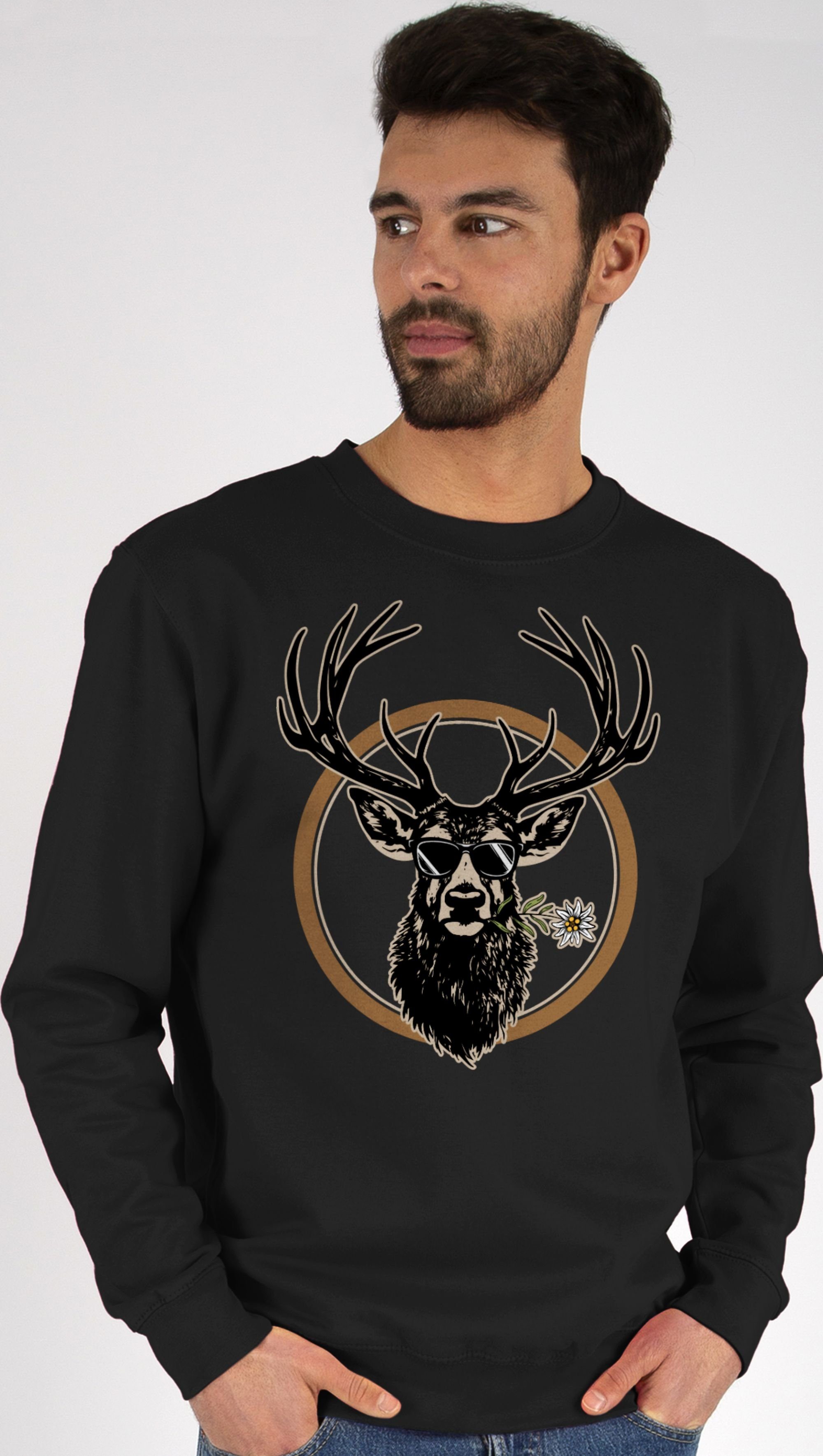 Shirtracer Sweatshirt Cooler Hirsch Hirschgeweih Jäger (1-tlg) Mode für Oktoberfest Herren 1 Schwarz