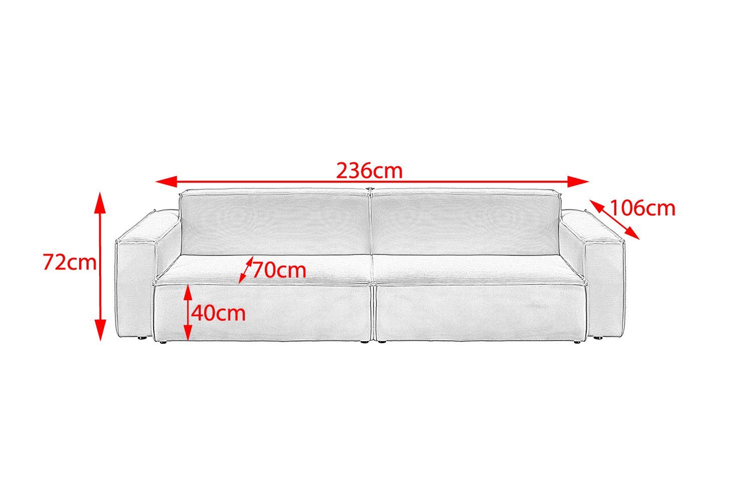 versch. KAWOLA 2-Sitzer silber Sofa SAMU, Feincord 3-Sitzer od. Farben