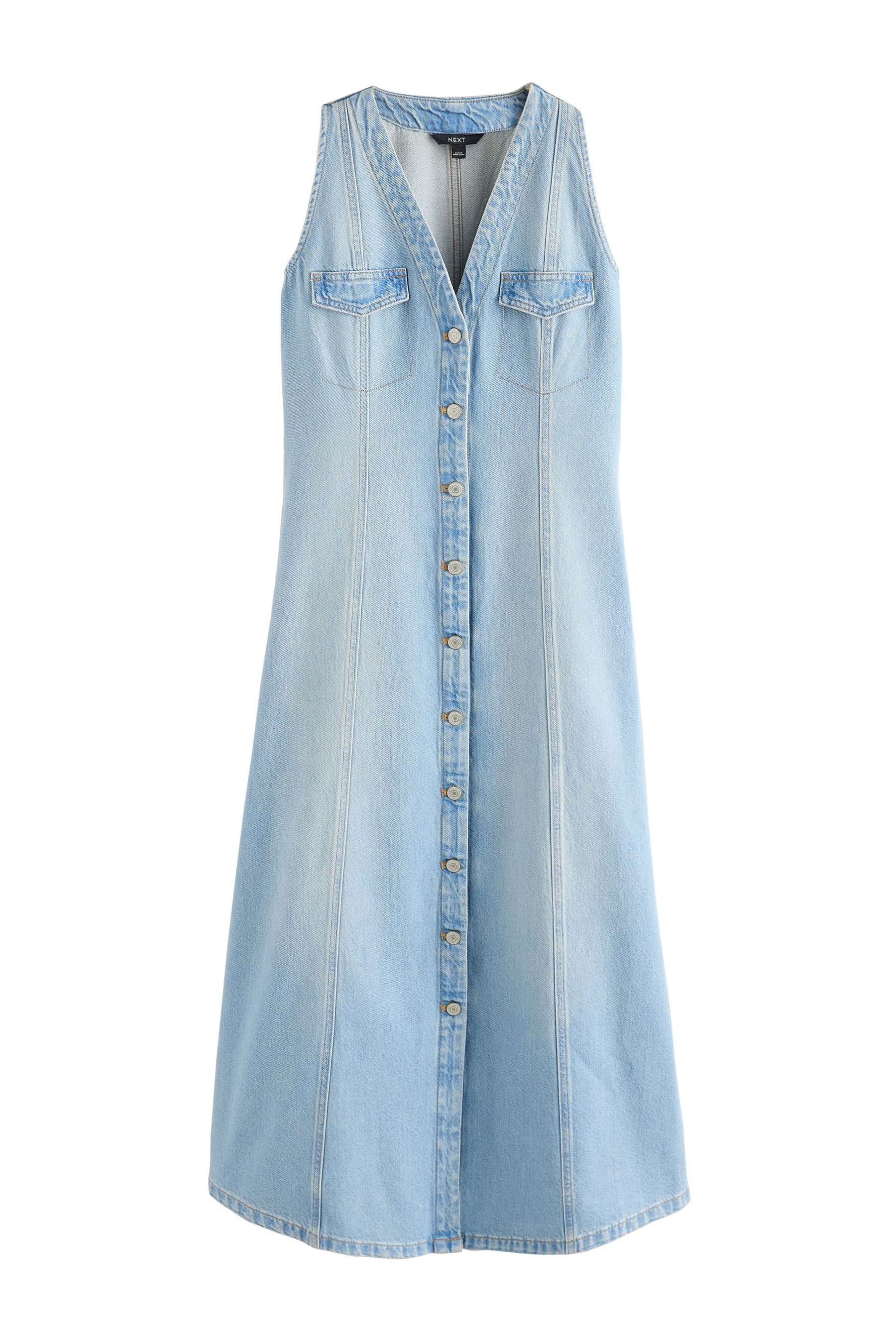 Next Midikleid Geknöpftes, ärmelloses Denim-Midikleid (1-tlg)