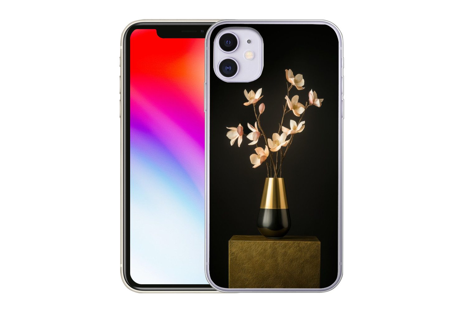 MuchoWow Handyhülle für Apple iPhone 11 Verschnörkelt - Blumenstrauß - Gold - Vase, Smartphone-Bumper, Print, Handy Schutzhülle Dünn