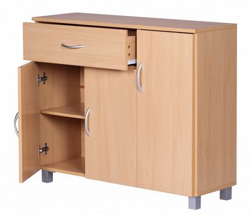 Wohnling Sideboard WL1.333 (SETE Buche mit 1 Schublade & 3 Türen 90x75x30 cm), Design Kommode Anrichte Flur-Schrank mit Griffen