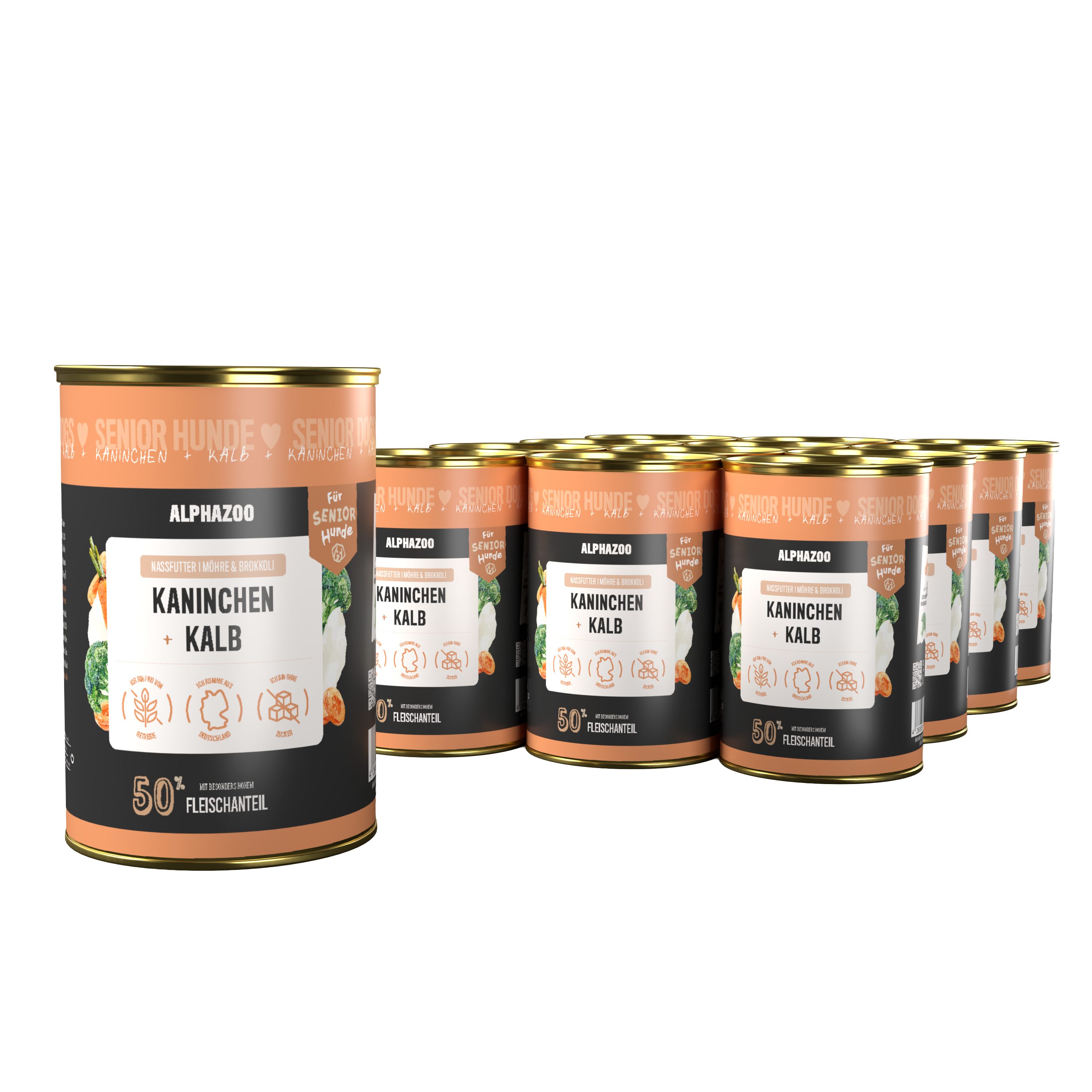 ALPHAZOO Kaninchen + Kalb für Senior für Hunde 12x400g Kaninchen + Kalb, Nassfutter