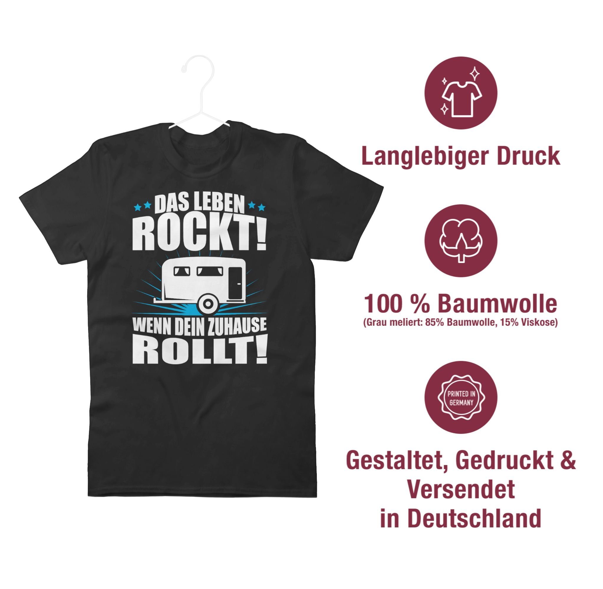 2 Shirtracer Hobby T-Shirt weiß Leben rockt! Schwarz Wohnwagen Outfit Das