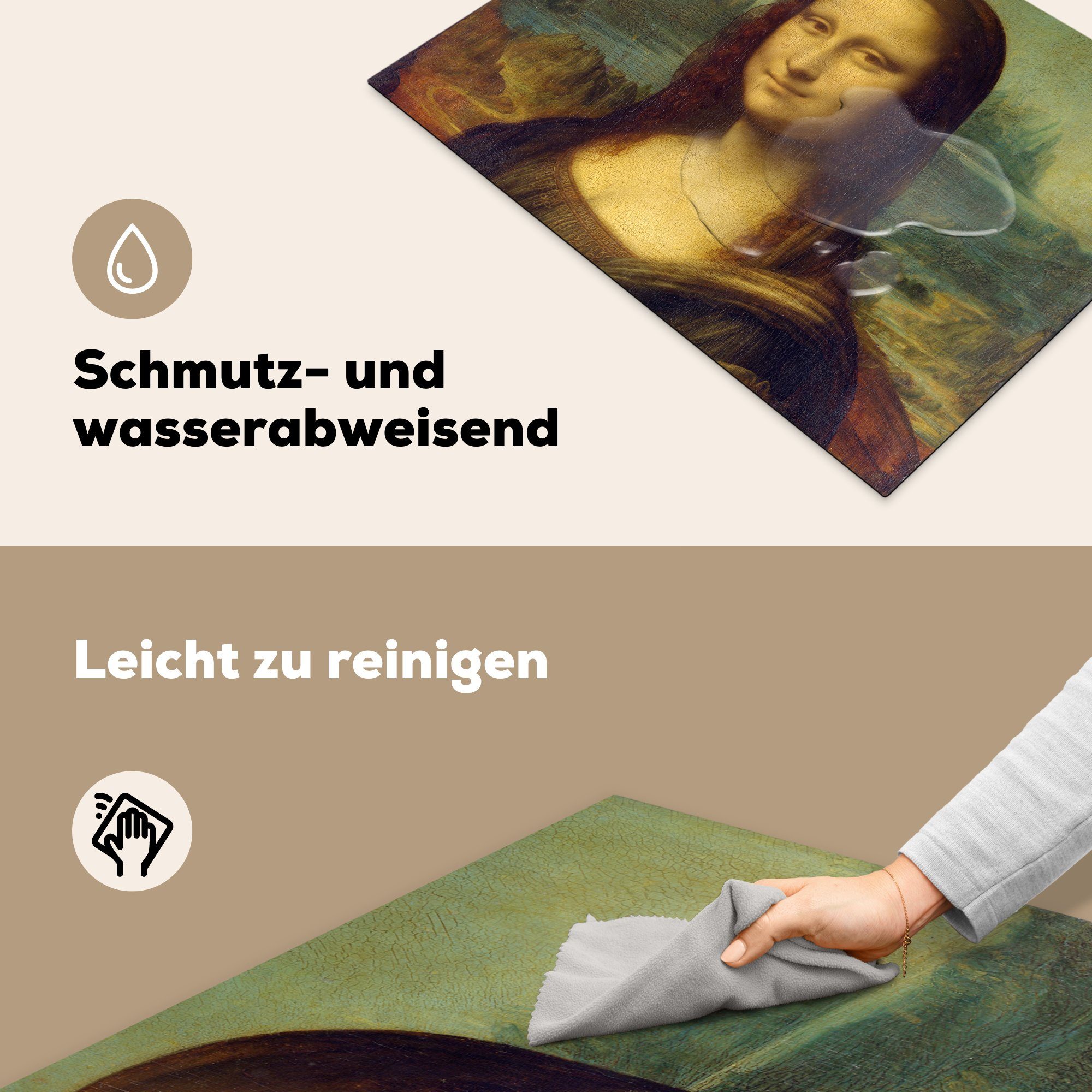 (1 tlg), Herdblende-/Abdeckplatte da Mona Lisa nutzbar, - Arbeitsfläche Ceranfeldabdeckung Vinyl, 70x52 Vinci, cm, Leonardo MuchoWow Mobile