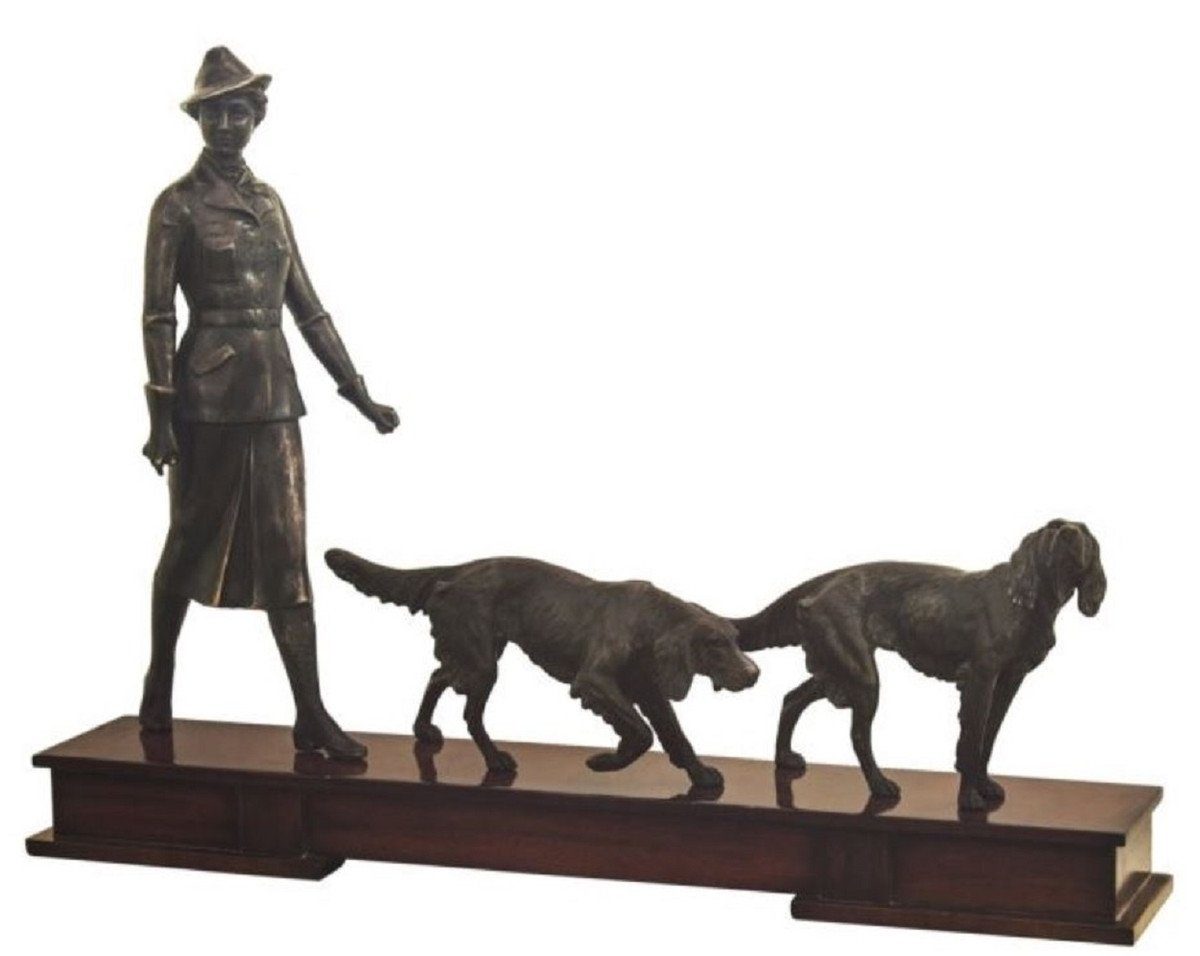 - H. Dekofiguren Holzsockel Dekofigur / Casa Luxus mit 61 Bronze Hunde Jägerin und Bronzefiguren 11 x Luxus x Padrino 45 cm Dunkelbraun