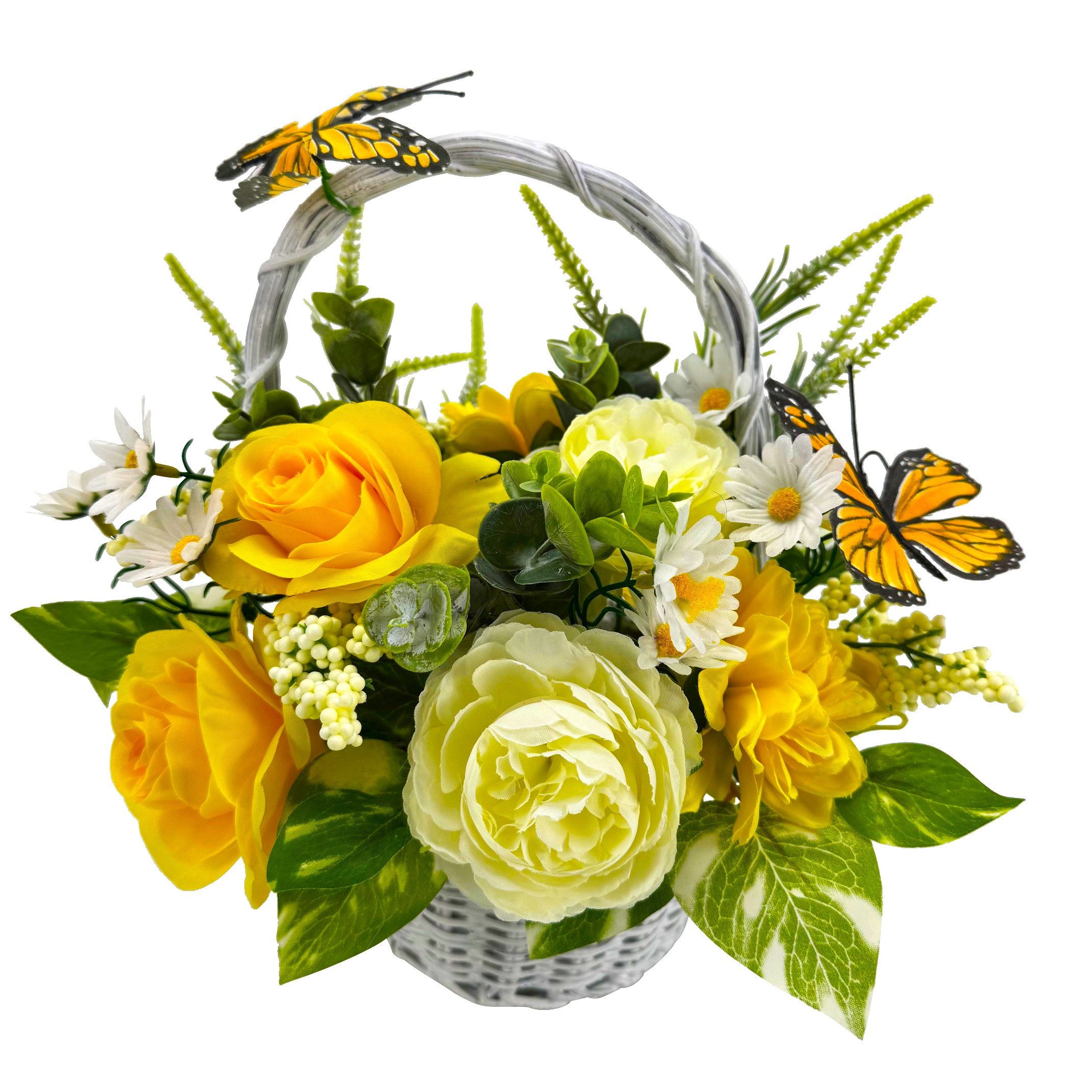 Kunstblumenstrauß - Deko Korb mit künstlichen Blumen, LED Lichterkette & Ti günstig online kaufen