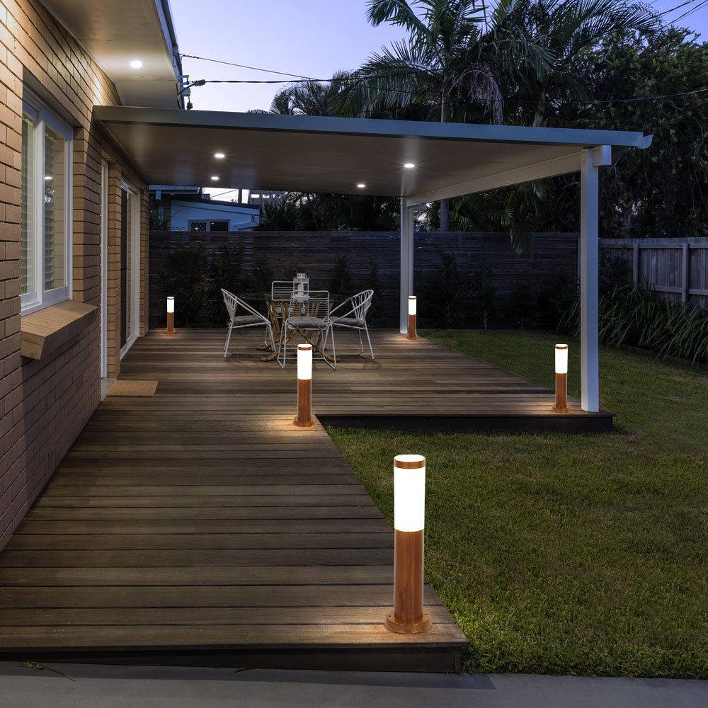 etc-shop LED Außen-Stehlampe, Leuchtmittel inklusive, Stehlampe Garten Außenleuchte Sockelleuchte Braun Edelstahl Warmweiß