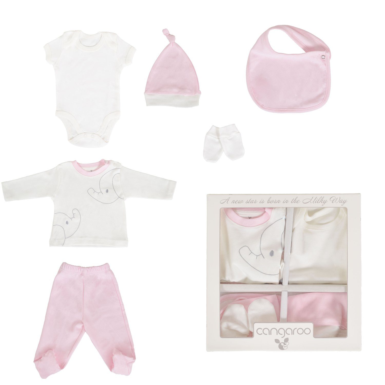 6-teilig, Way Erstausstattungspaket Größe 56 62 Cangaroo Neugeborenenset rosa Milky Baby - Bekleidungsset