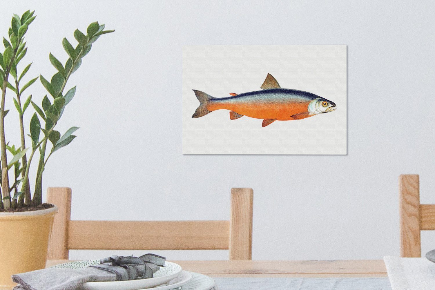 OneMillionCanvasses® Leinwandbild Lachs - Fisch 30x20 Wanddeko, Leinwandbilder, cm St), - Orange, (1 Wandbild Aufhängefertig