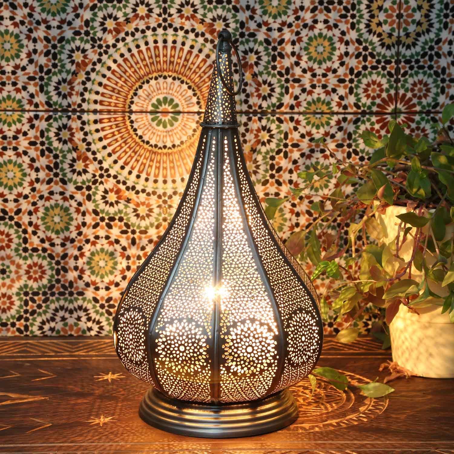 Casa Moro Tischleuchte Orientalische Lampe Monza Silber, schöne Weihnachtsbeleuchtung, ohne Leuchtmittel, Marokkanisches Windlicht, 2IN1 für elektrisch & Kerzenbeleuchtung, IRL620