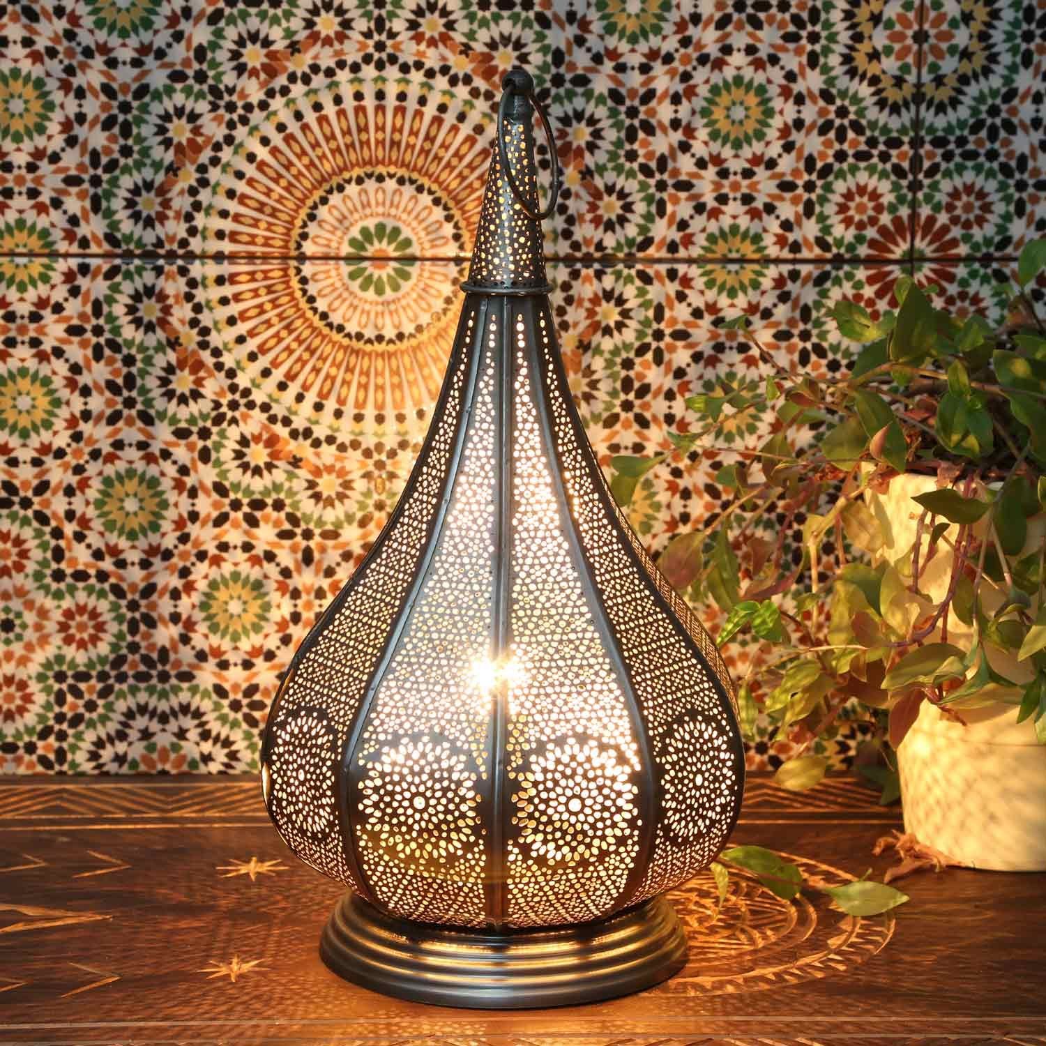 Casa Moro Tischleuchte Orientalische Lampe Monza Silber, schöne  Weihnachtsbeleuchtung, ohne Leuchtmittel, Marokkanisches Windlicht, 2IN1  für elektrisch & Kerzenbeleuchtung, IRL620