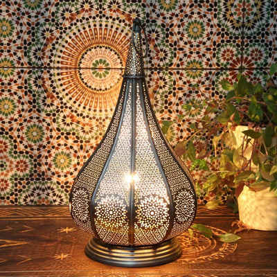 Casa Moro Tischleuchte »Orientalische Lampe Monza Silber, schöne Weihnachtsbeleuchtung«, Stehlampe, Marokkanisches Windlicht, 2IN1 für elektrisch & Kerzenbeleuchtung, IRL620