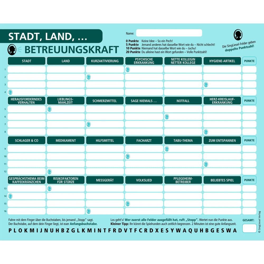 Spiel Stadt, Land, Betreuungskraft