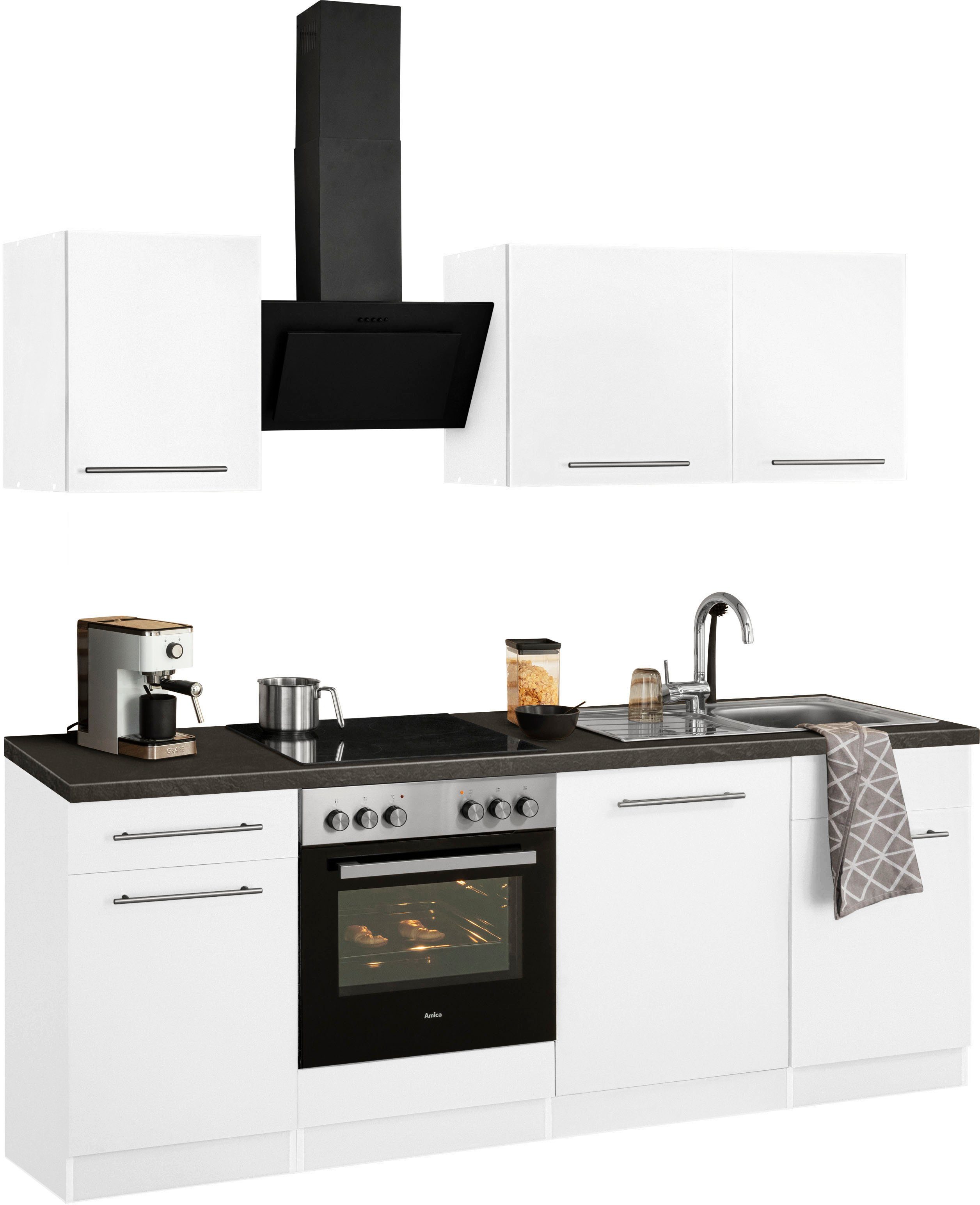 wiho Küchen Küchenzeile Unna, mit E-Geräten, Breite 220 cm, Beliebig um  weitere Schränke erweiterbar, z. B. auch über Eck | Hängeschränke