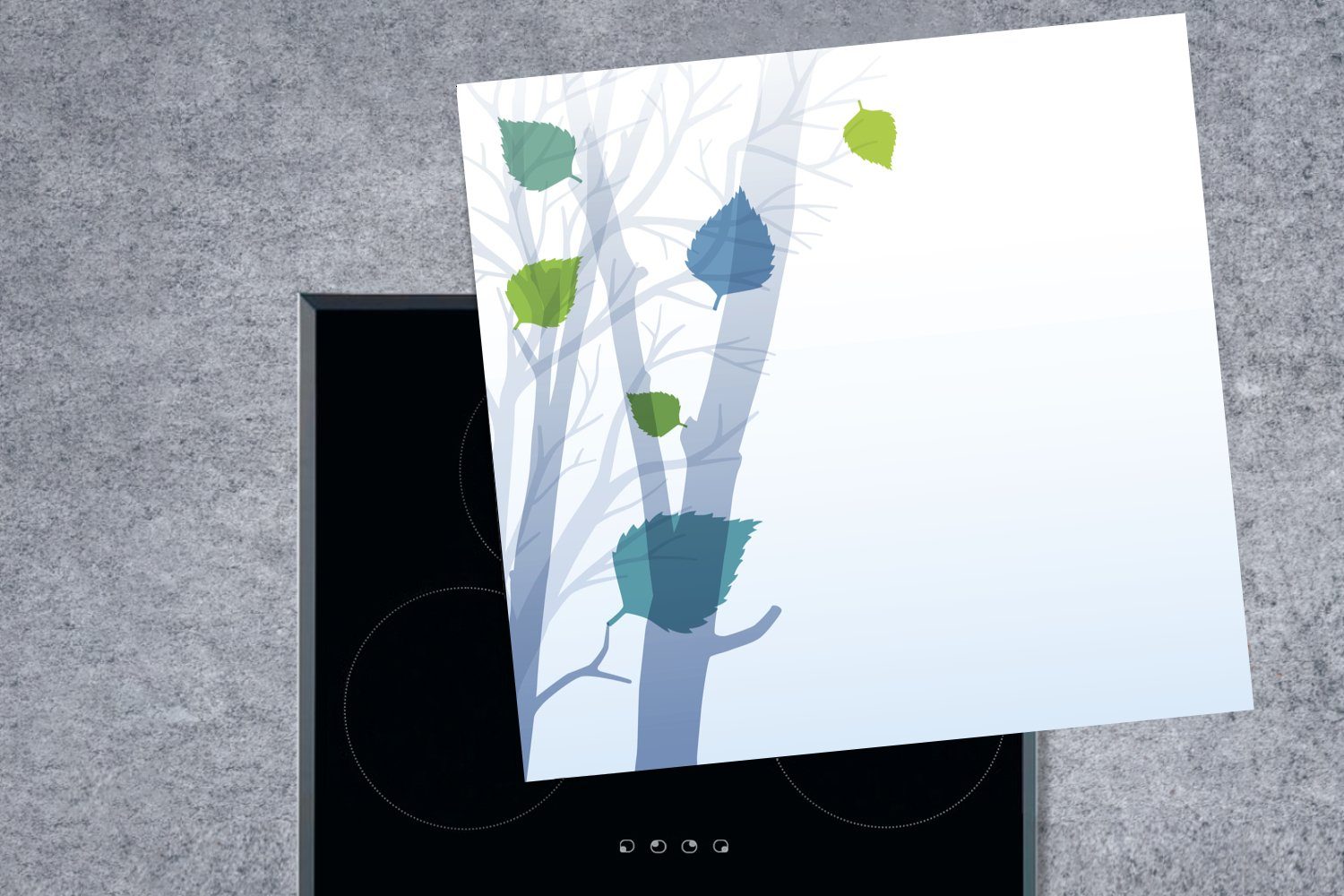 Arbeitsplatte (1 für Minimalistische Bäume tlg), Ceranfeldabdeckung, Illustration Frühling, MuchoWow cm, Vinyl, im 78x78 küche Herdblende-/Abdeckplatte