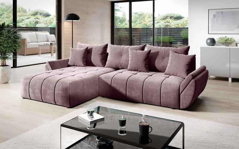 Furnix Ecksofa Amarra Sofa mit Schlaffunktion Bettkasten Kissen Couch L-Form Auswahl, Masse: B280 x H91 x T190 cm, hochwertige Polsterstoffe