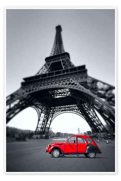 Posterlounge Poster Editors Choice, Rotes vintage Auto steht auf dem Champ de Mars, Fotografie