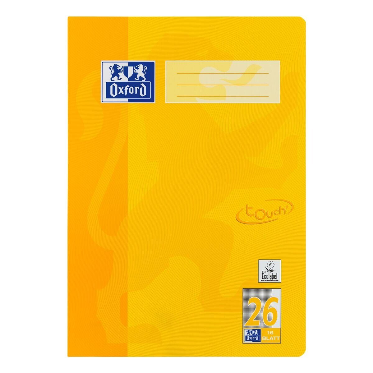 OXFORD Schulheft Touch, A4, kariert (Lineatur 26), Veredelung / Außenrand, ungelocht, 16 Blatt gelb