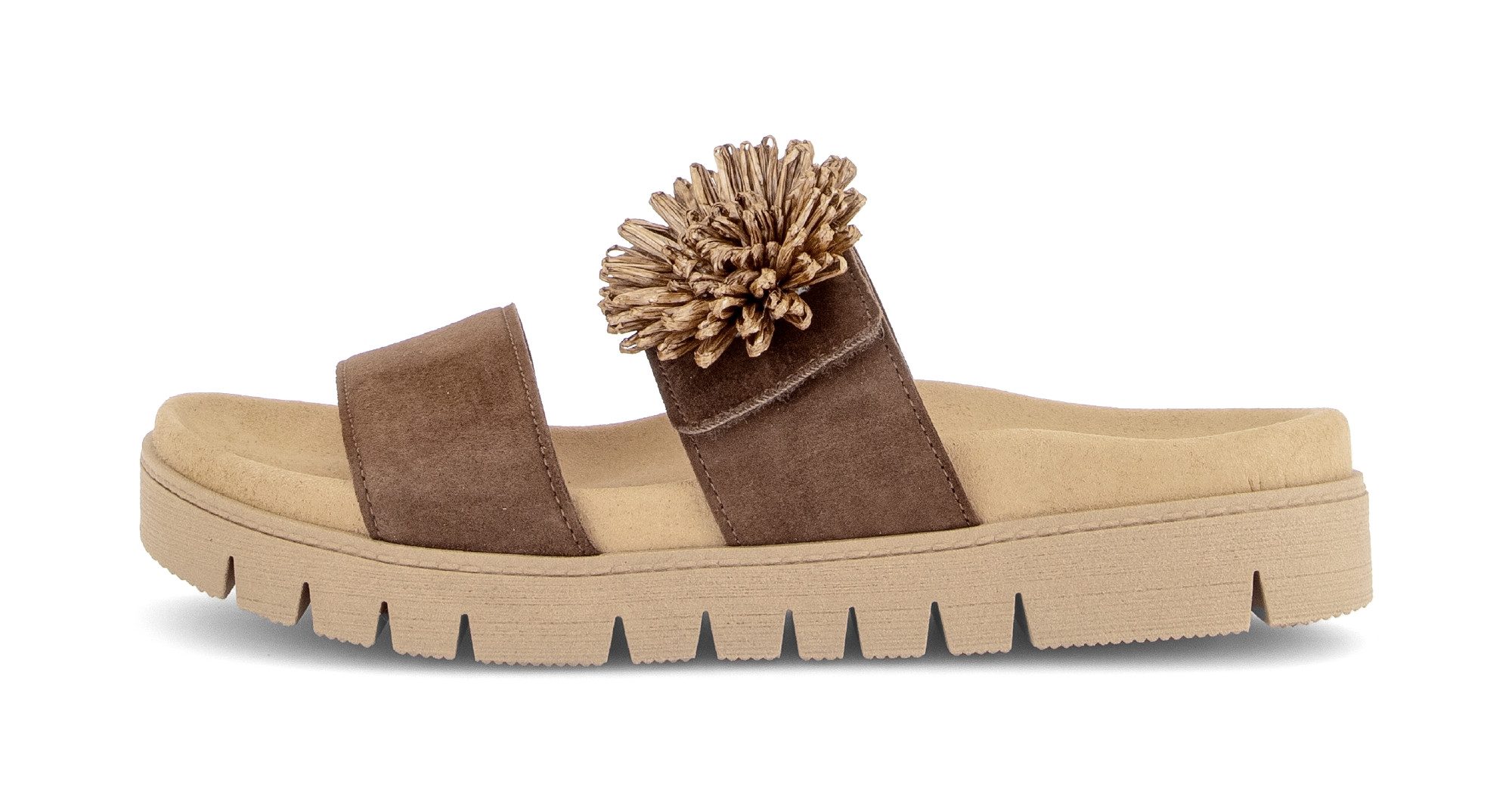 Gabor Pantolette Plateau, Sommerschuh, Schlupfschuh mit Bast-Zierblüte