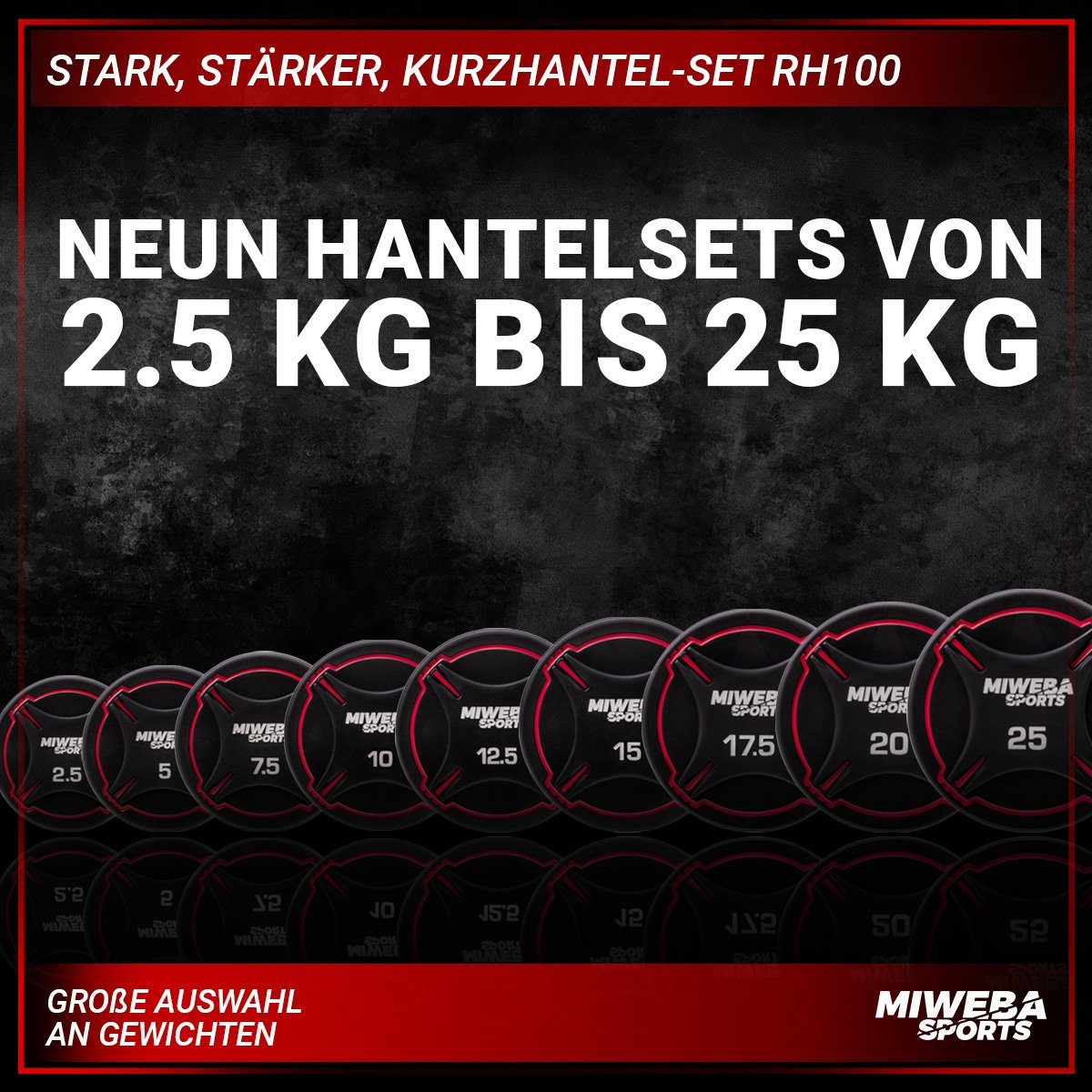 Set Stahl, Kurzhantel Profi bodenschonend, Fitness Set Kurzhantel 9 RH100 2,5-25 (2er-Set, Ganzkörpertraining), Gewichte Hantelgewichte Fitnesshanteln Miweba Kurzhantelset, kreuzgerändelter Training, Griff, Krafttraining, kg, Gewichtsklassen, Hantel Workout, Sports Muskelaufbau, Kurzhantel Sport, -