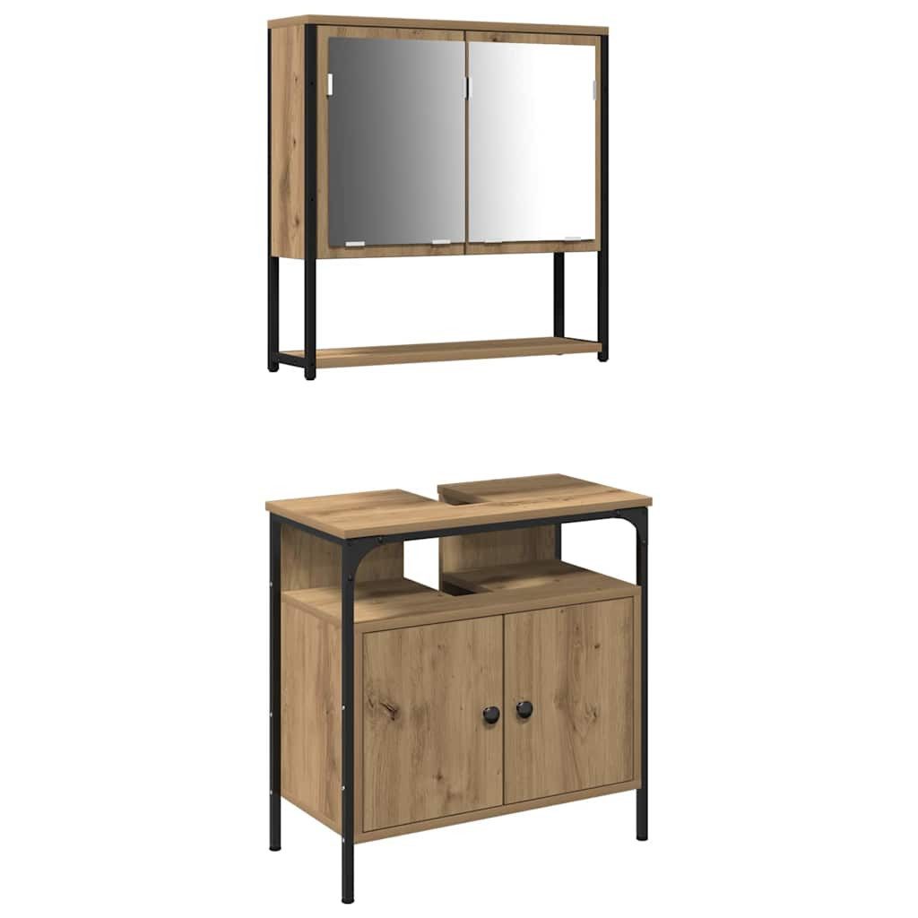 vidaXL Badezimmer-Set Badezimmermöbel-Set mit Regal mit Tür 2 pcs Braun Holzwerkstoff, (2-St)