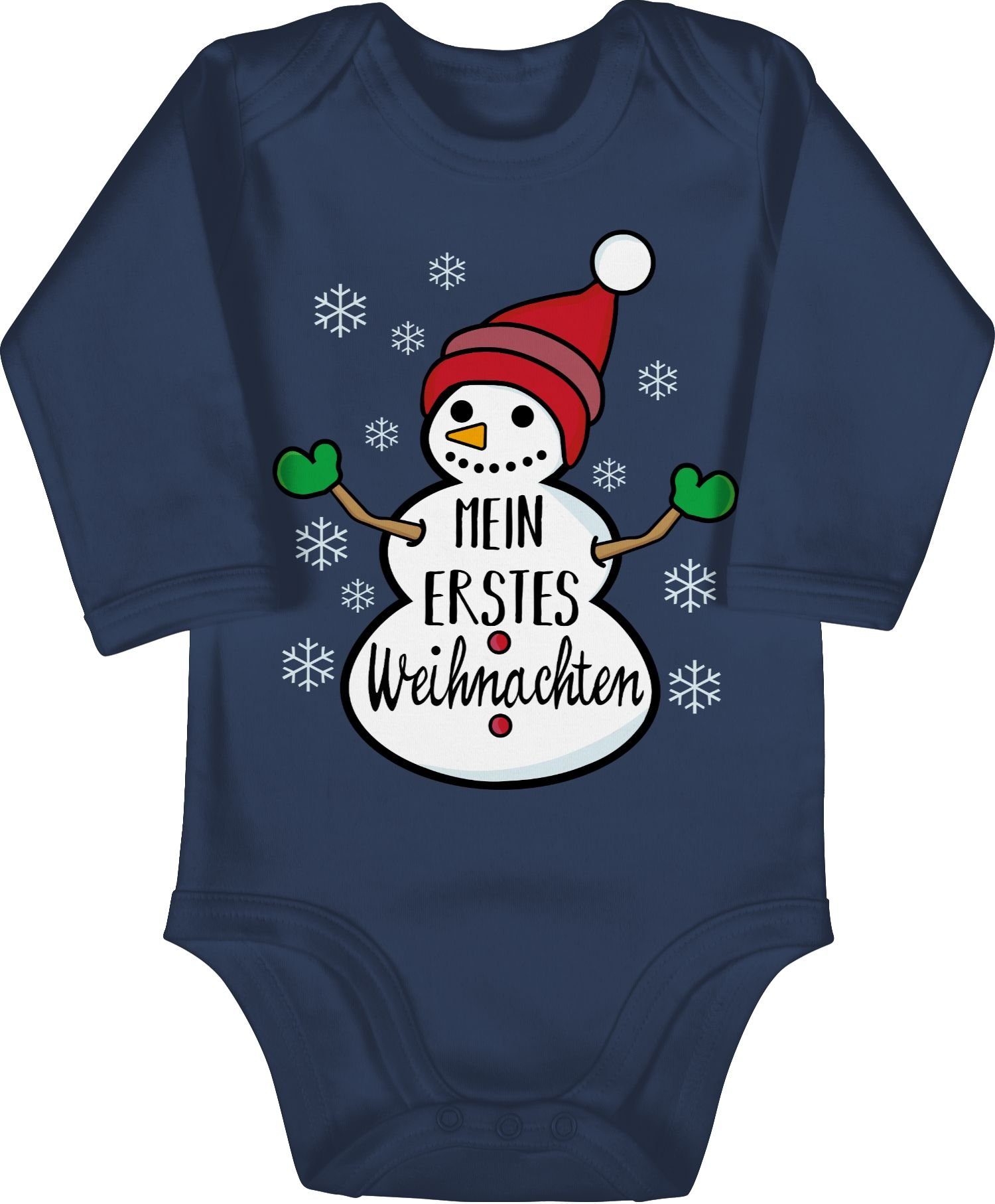 Shirtracer Shirtbody Mein 1. Weihnachten Navy Kleidung Blau Baby Schneemann 1 Weihnachten