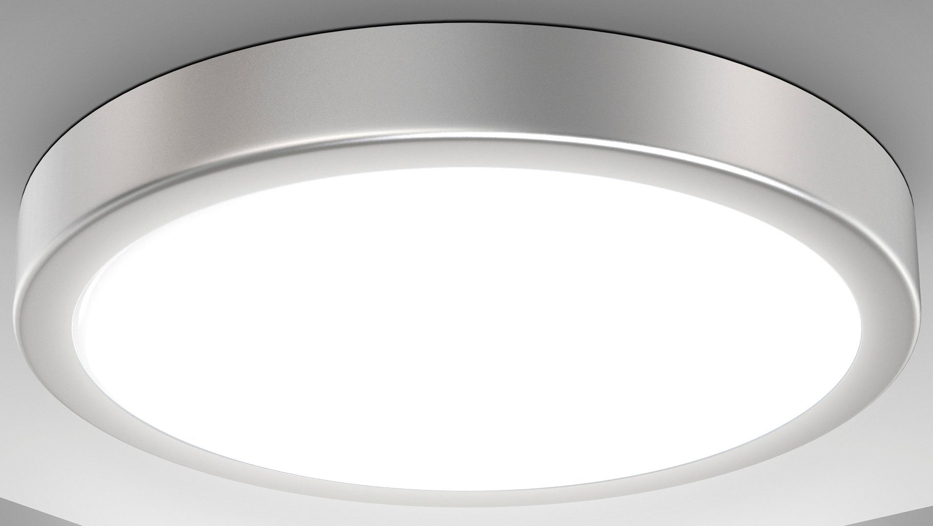 Licht, Neutralweiß, Deckenlampe, Ø28cm, LED neutralweißes BK_DL1519 18 integriert, 2.000Lm, Deckenleuchte LED 4000K Watt-LED, Silberfarbig fest LED B.K.Licht