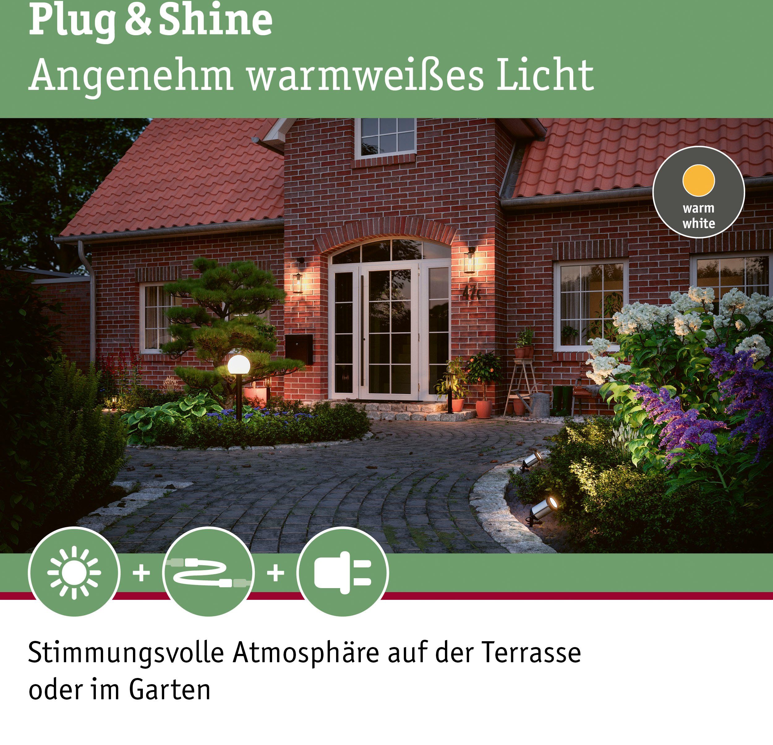 Paulmann LED Gartenstrahler Plug & LED-Modul, Plug 6W fest 3000K 24V Warmweiß, Shine, integriert, Shine, & LED IP65