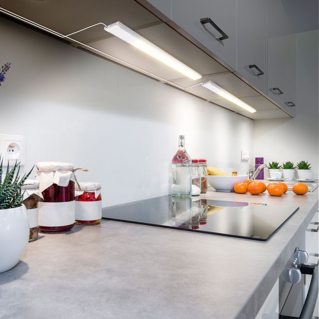 B.K.Licht LED Unterbauleuchte mit Schalter Lichtleiste 57x4,9 cm Küche 230V weiß-silber - BKL1167, LED fest integriert, 3000K - Warmweiß – Bild 4 von 5