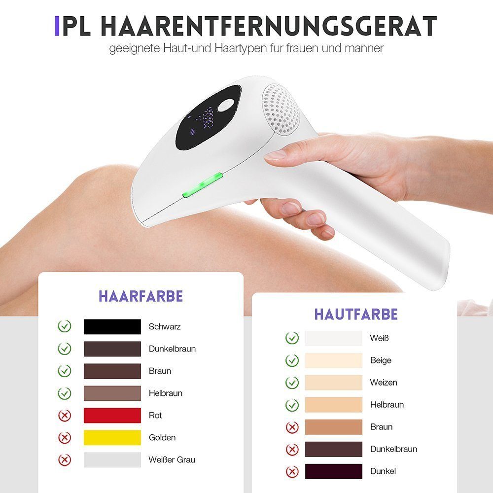 Lichtimpulse, Haarentfernungsgerät, IPL Gesicht, Mit Geräte für 2 Energiestufen LETGOSPT IPL-Haarentferner Achseln, 5 Modi, + 990000 Körper Beine,