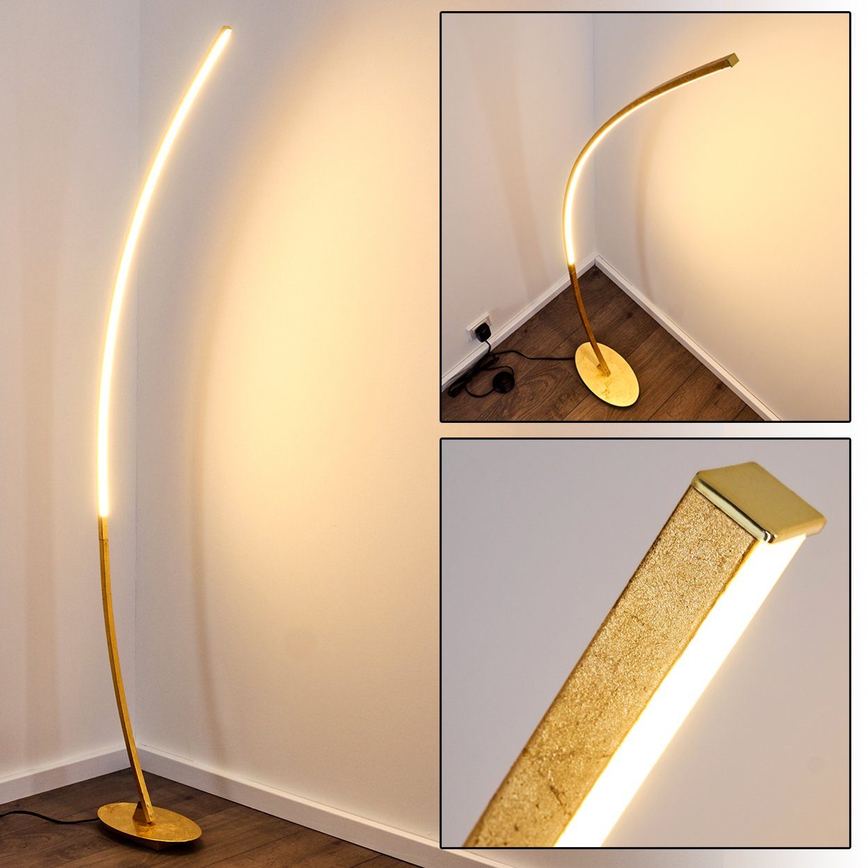 hofstein Stehlampe mit »Brie« in 3000 Leselampe,1100 Lumen Gold, Designer Kelvin, und Standlampe Fußschalter LED Kabel, Stehleuchte gebogene