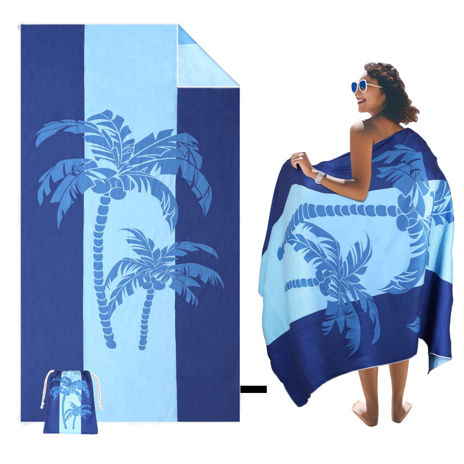 Fintie Strandtücher Mikrofaser Strandtuch XXL 180*100cm leicht & schnelltrocknend Handtuch, Sandfrei Stranddecke mit Band Groß Badetuch für Strand Schwimmen Sport