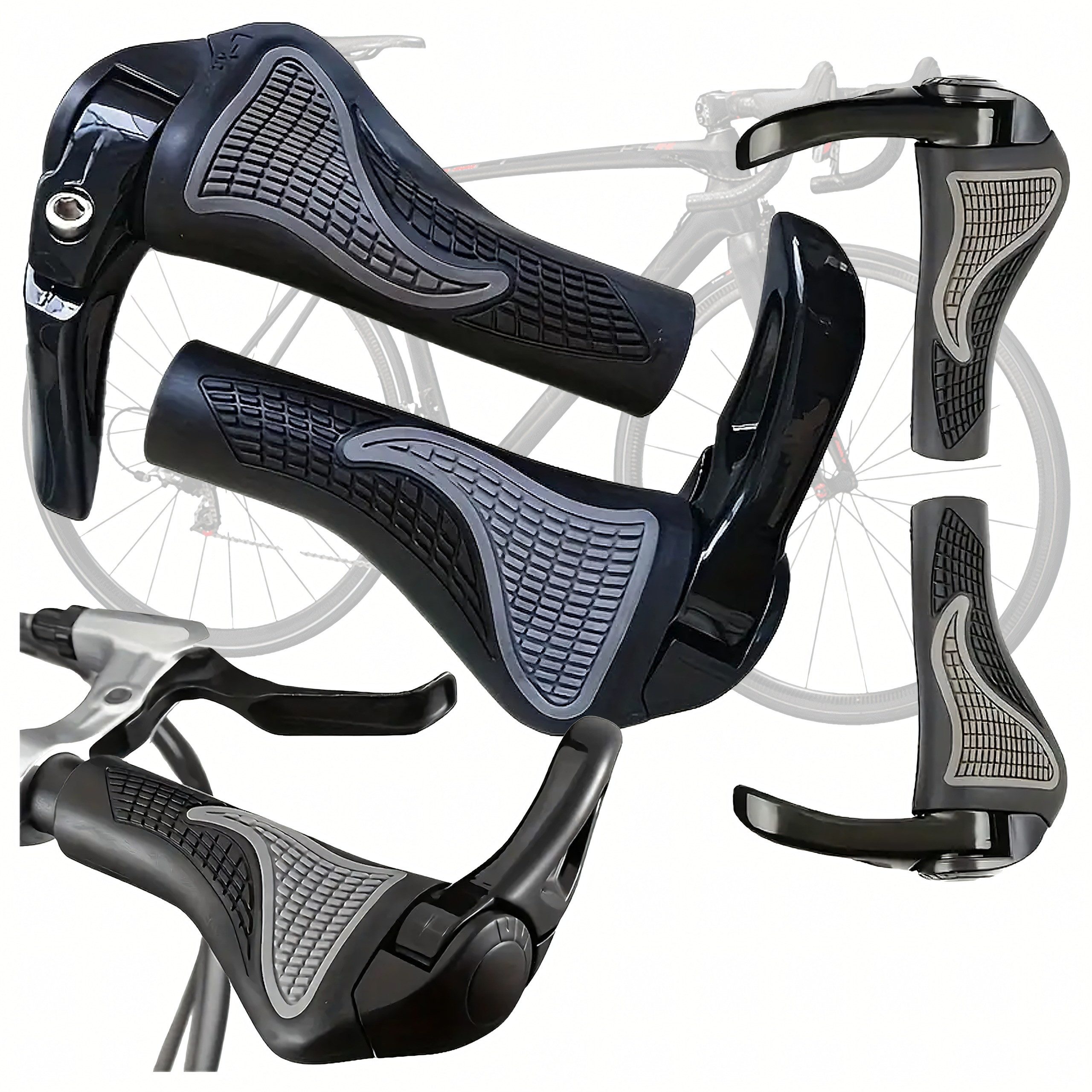 Realb2b Fahrradlenkergriff Fahrradgriffe mit Ecken ergonomisch rutschfest Aluminium MTB 2-teilig (Lenkergriff-Set für MTB, Trekking und E-Bike aus Gummi und Aluminium gefertigt, 2-St., 2-tlg. Fahrradgriff-Set ergonomischem Design rutschfester Oberfläche),