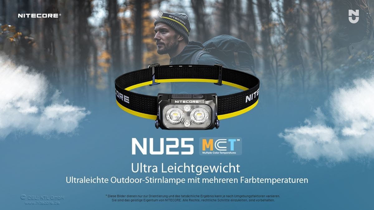 Nitecore LED Stirnlampe NU25 MCT 400 Lumen - Leichte Kopflampe mit 3 Lichtquellen (1-St)